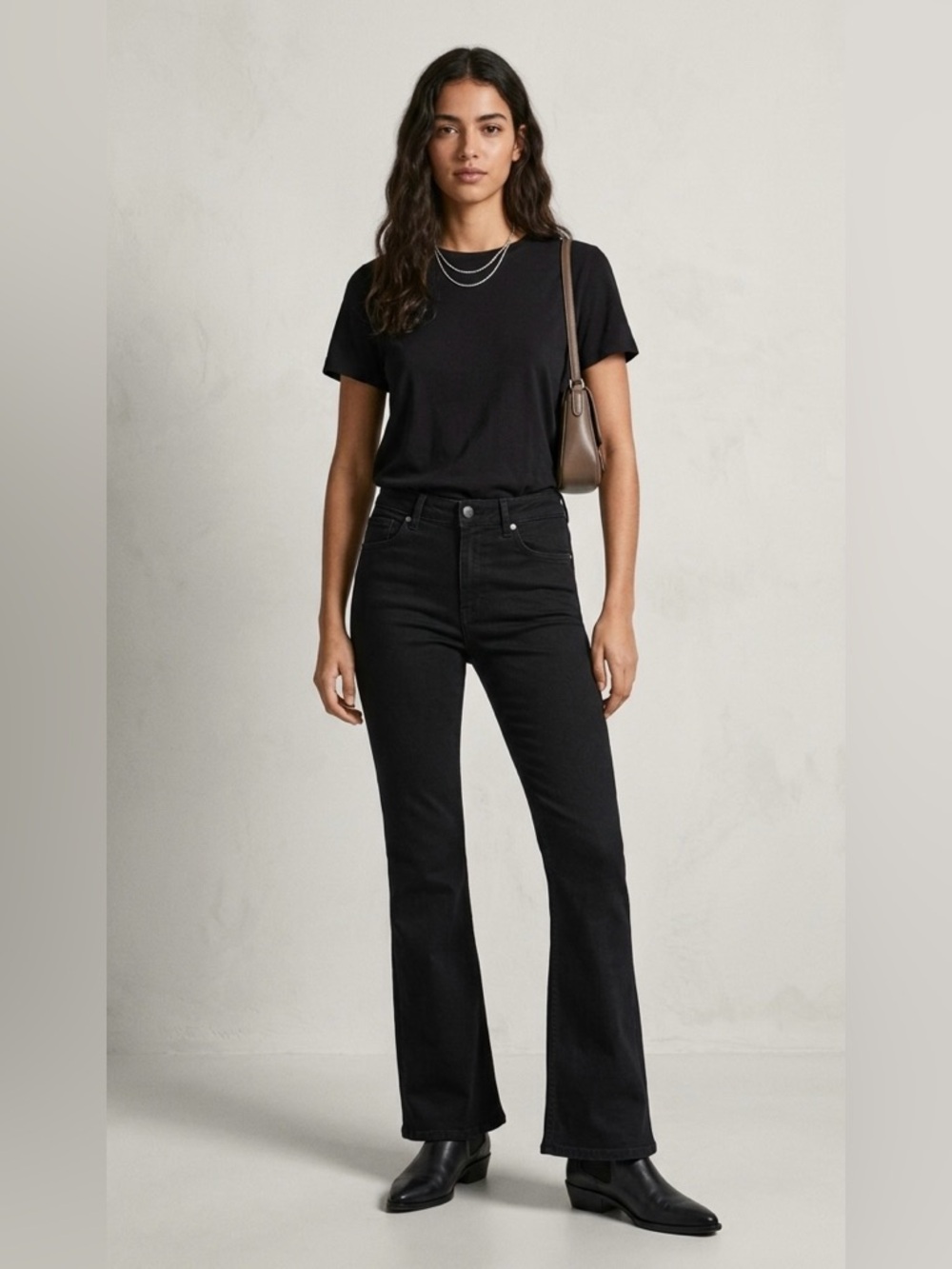 Mango MNG Black Flare Jeans - Size 8 - High-Rise Flattering Stretch‎ Denim